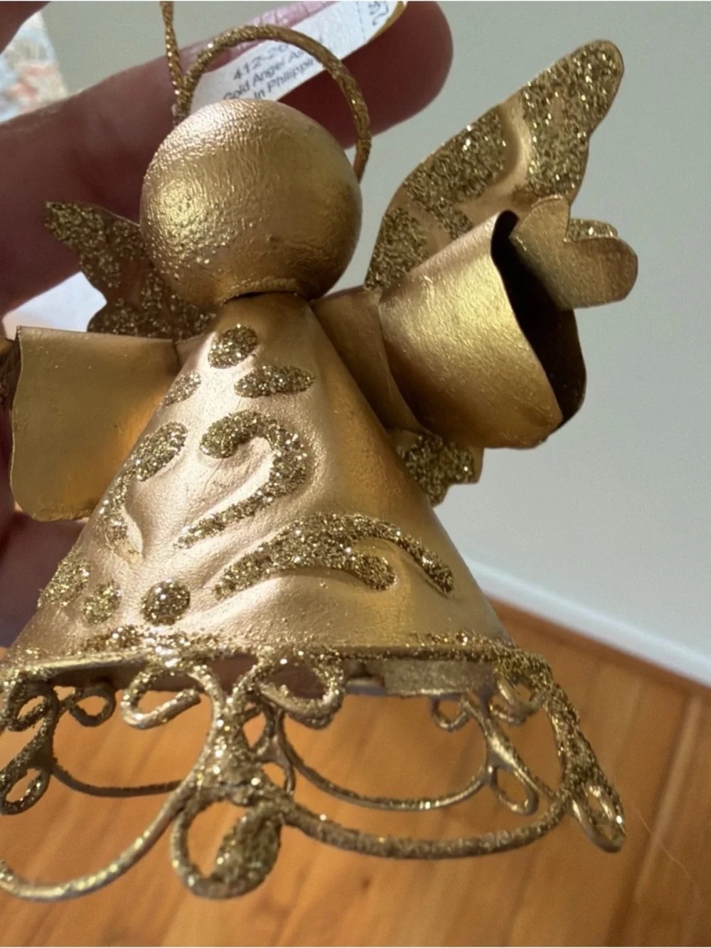 Gold Glitter Angel Holiday Ornament - Decorative Home Holiday Accent 3.5 inches